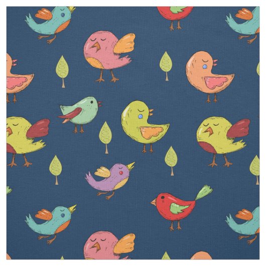 Cute Whimsical Hand Drawn Birds Pattern Stof (Swatch)