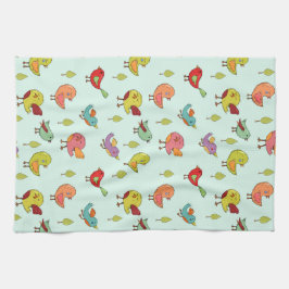 Cute Whimsical Hand Drawn Birds Pattern Theedoek