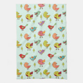 Cute Whimsical Hand Drawn Birds Pattern Theedoek (Verticaal)
