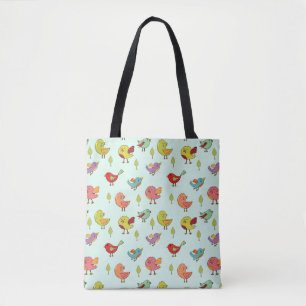 Cute Whimsical Hand Drawn Birds Pattern Tote Bag