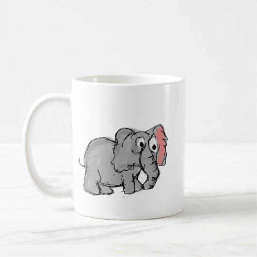 Cute Whimsical Hand-Drawn Elephant Illustration Koffiemok (Links)