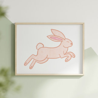 Cute & Whimsical Hand-Drawn Rabbit Nursery Art Poster