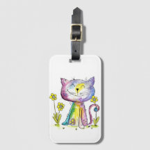 Cute Whimsical Happy Cat met gele bloem