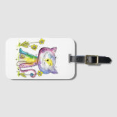 Cute Whimsical Happy Cat met gele bloem Bagagelabel (Voorkant (horizontaal))