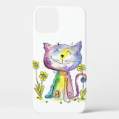 Cute Whimsical Happy Cat met gele bloem Case-Mate iPhone Case (Achterkant)