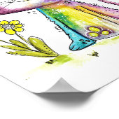 Cute Whimsical Happy Cat met gele bloem Poster (Hoek)