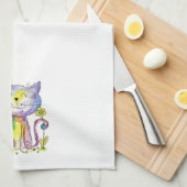 Cute Whimsical Happy Cat met gele bloem Theedoek (Quarter Fold)