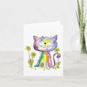 Cute Whimsical Happy Cat met gele bloemen Kaart (Voorkant)