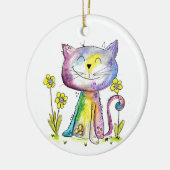 Cute Whimsical Happy Cat met gele bloemen Keramisch Ornament (Links)