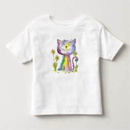 Cute Whimsical Happy Cat met gele bloemen Kinder Shirts