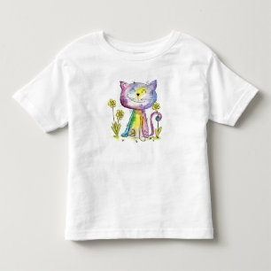 Cute Whimsical Happy Cat met gele bloemen Kinder Shirts