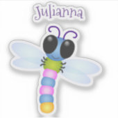Cute whimsical happy dragonfly cartoon sticker (Voorkant)