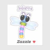 Cute whimsical happy dragonfly cartoon sticker (Vel)