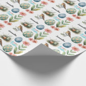 Cute Whimsical Happy Easter Eggs Customized Name  Cadeaupapier (Hoek)