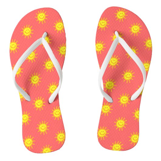Cute Whimsical Happy Face Sun Coral Teenslippers (Voetbed)