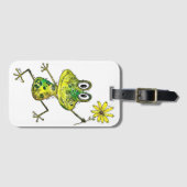 Cute Whimsical Happy Frog Bagagelabel (Voorkant (horizontaal))