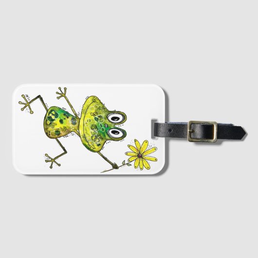 Cute Whimsical Happy Frog Bagagelabel (Voorkant (horizontaal))