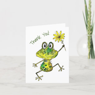 Cute Whimsical Happy Frog Bedankkaart