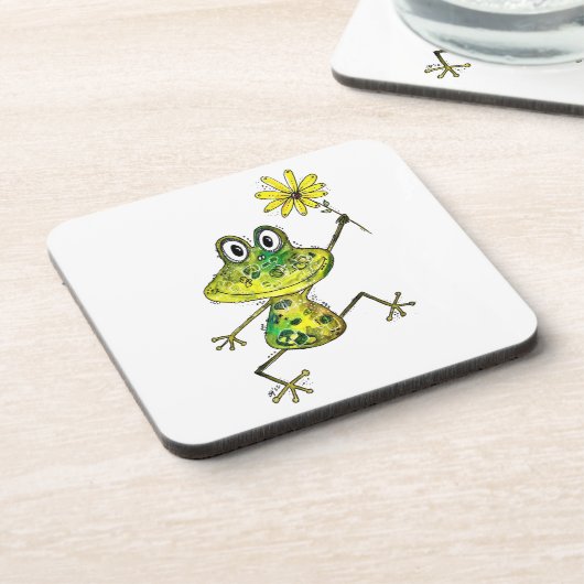 Cute Whimsical Happy Frog Bier Onderzetter (Linkerzijde)