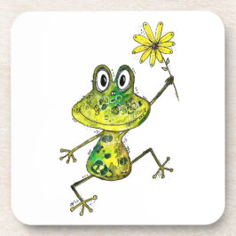 Cute Whimsical Happy Frog Bier Onderzetter