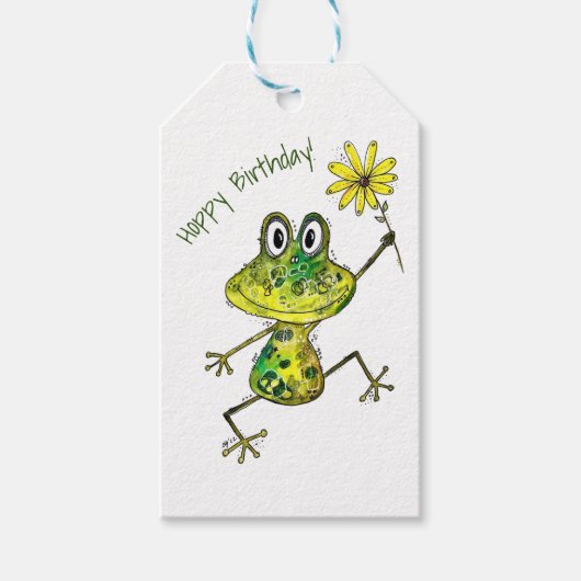 Cute Whimsical Happy Frog Cadeaulabel (Voorkant)