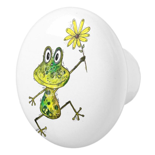 Cute Whimsical Happy Frog Keramische Knop (Rechts)