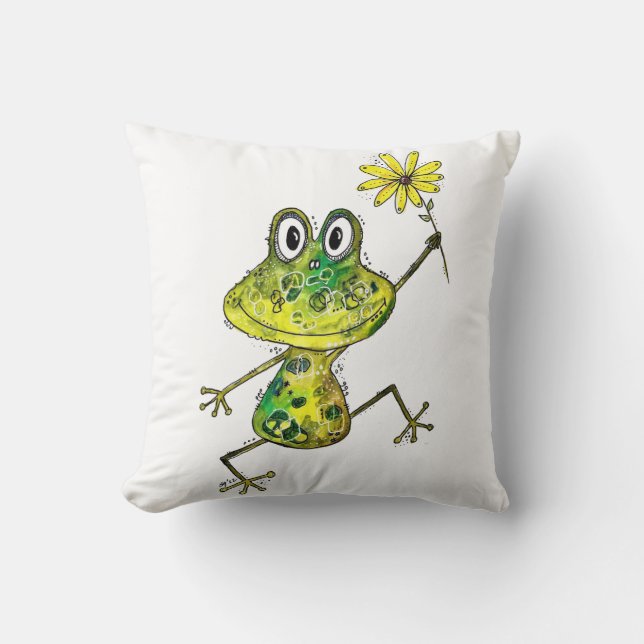Cute Whimsical Happy Frog Kussen (Voorkant)
