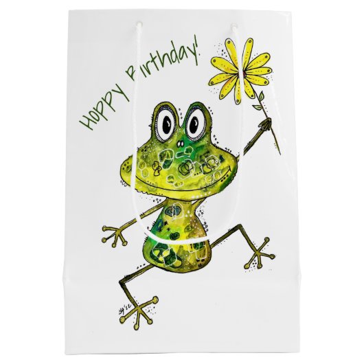 Cute Whimsical Happy Frog Medium Cadeauzakje (Achterkant)