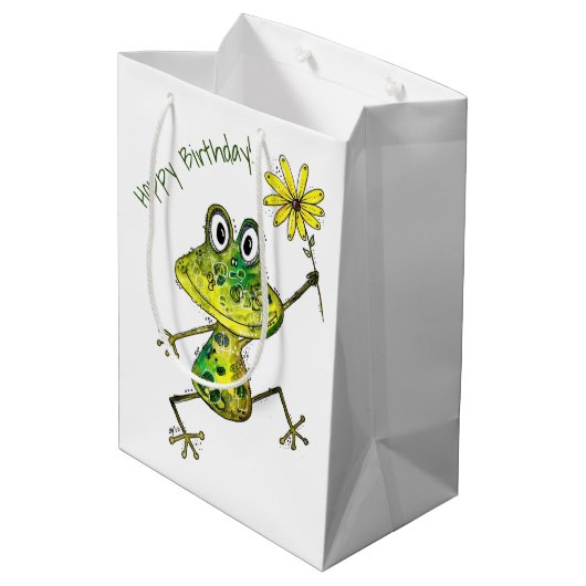 Cute Whimsical Happy Frog Medium Cadeauzakje (Achterkant Gekanteld)