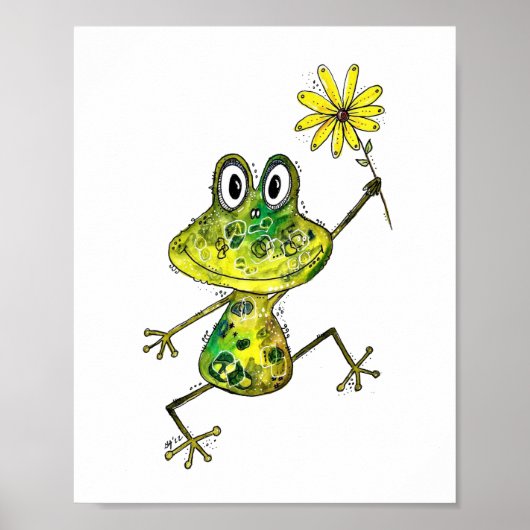 Cute Whimsical Happy Frog Poster (Voorkant)