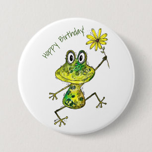 Cute Whimsical Happy Frog Ronde Button 7,6 Cm