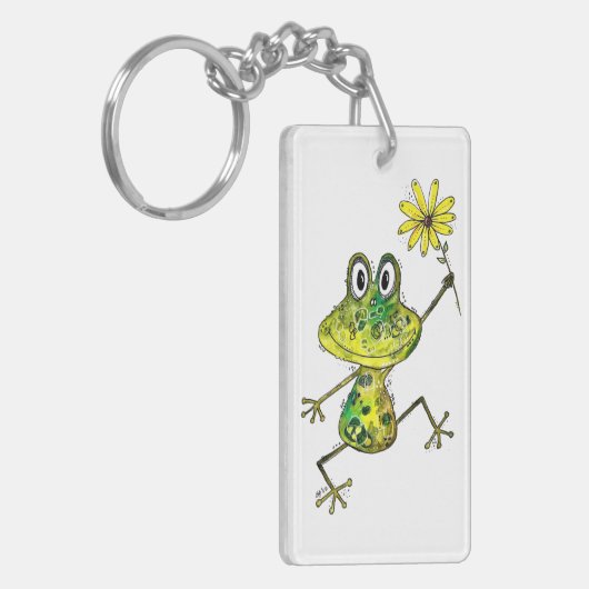 Cute Whimsical Happy Frog Sleutelhanger (Voorkant Links)