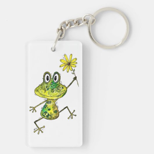 Cute Whimsical Happy Frog Sleutelhanger (achterkant)