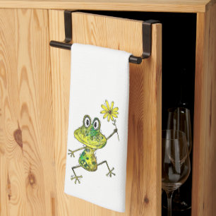 Cute Whimsical Happy Frog Theedoek