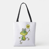 Cute Whimsical Happy Frog Tote Bag (Achterkant)
