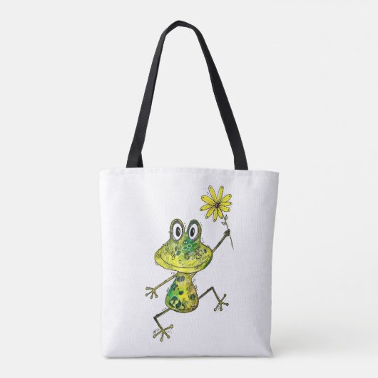 Cute Whimsical Happy Frog Tote Bag (Achterkant)