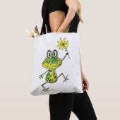 Cute Whimsical Happy Frog Tote Bag (Dichtbij)