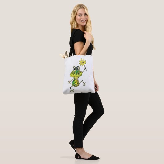 Cute Whimsical Happy Frog Tote Bag (Op model)