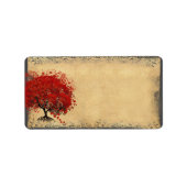 Cute Whimsical Heart Leafed Tree Red Etiket (Voorkant)