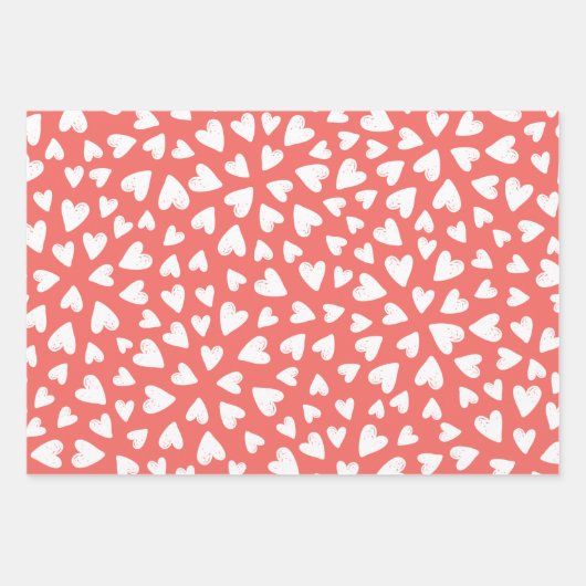 Cute Whimsical Hearts Flowers Pattern Blue Inpakpapier Vel (Voorkant 3)