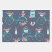 Cute Whimsical Hearts Flowers Pattern Blue Inpakpapier Vel (Voorkant 2)