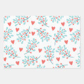Cute Whimsical Hearts Flowers Pattern Blue Inpakpapier Vel (Voorkant)