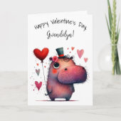 Cute Whimsical Hippo Happy Valentine's Day Kaart (Voorkant)