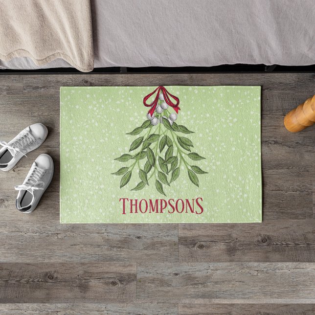 Cute Whimsical Holiday, aangepast kerstfeest Deurmat (Simple mistletoe Christmas custom family doormat)