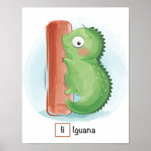 Cute Whimsical Iquana Letter Animal Poster