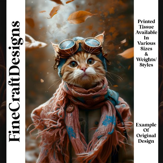 Cute Whimsical Kat Steampunk Bril S5 Decoupage Tissuepapier