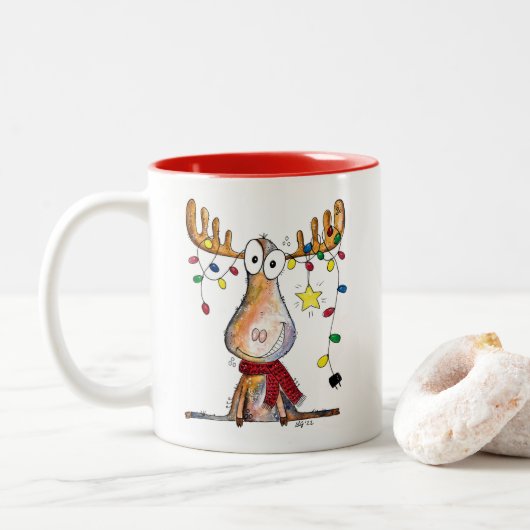 Cute Whimsical-kerstmis Tweekleurige Koffiemok (Met donut)