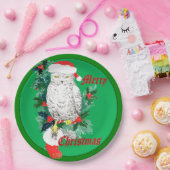 Cute Whimsical Kerstowl Stocking Ontworpen Papieren Bordje (Feest)