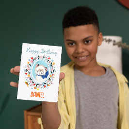  Cute Whimsical Kitten Happy Birthday Feestdagenkaart