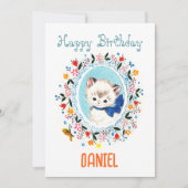  Cute Whimsical Kitten Happy Birthday Feestdagenkaart (Voorkant)